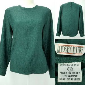 80s Lindsey Blake Green Crinkle Texture Blouse 12